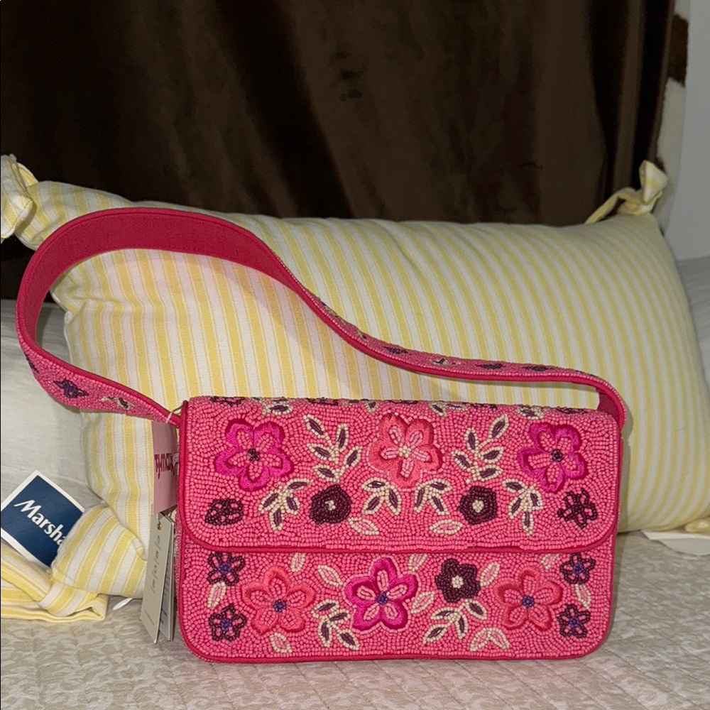 Floral Embroidered Pink Shoulder Bag